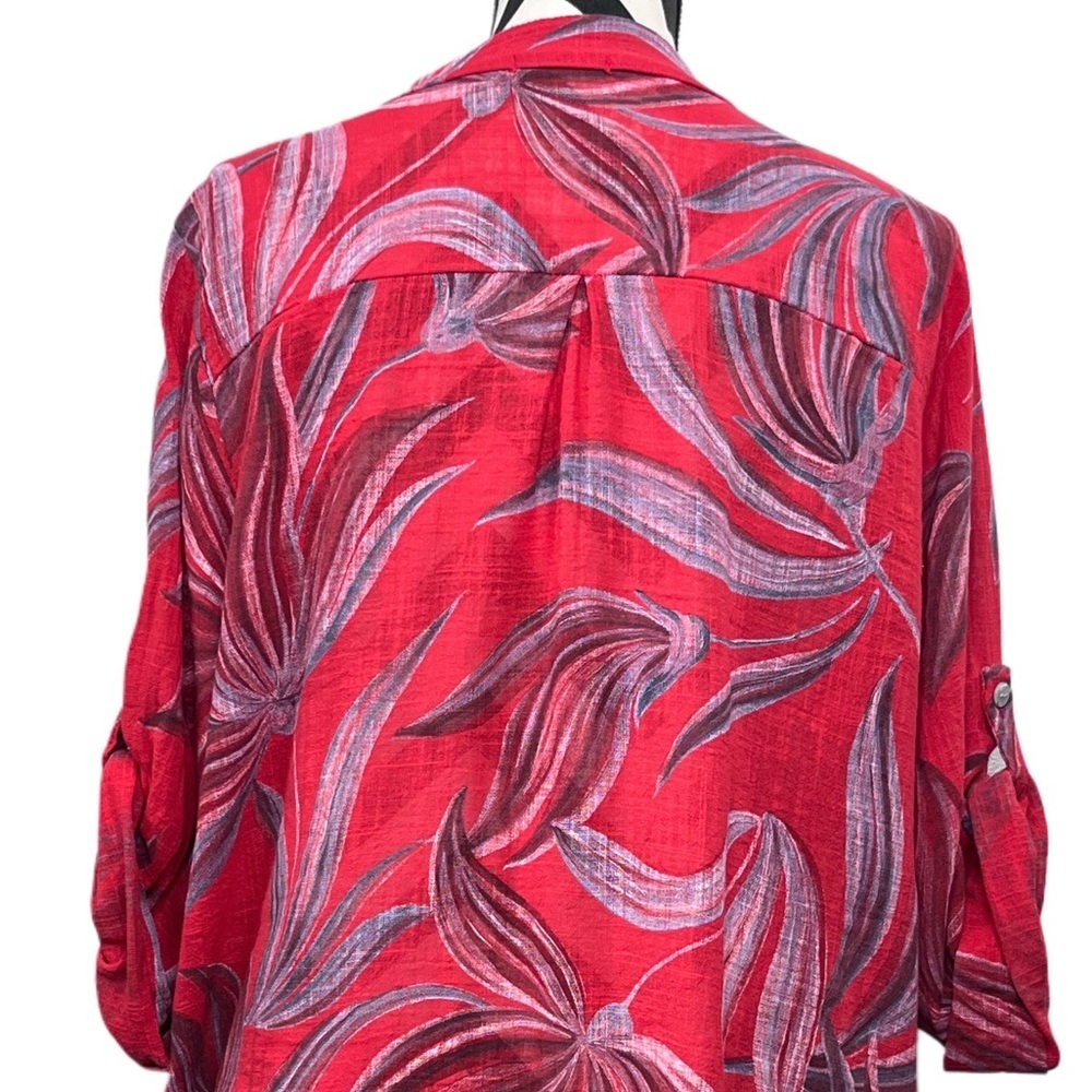 Made in Italy Leaf Floral Sz L 100% Cotton Button Front Tunic Blouse - Picture 5 of 11